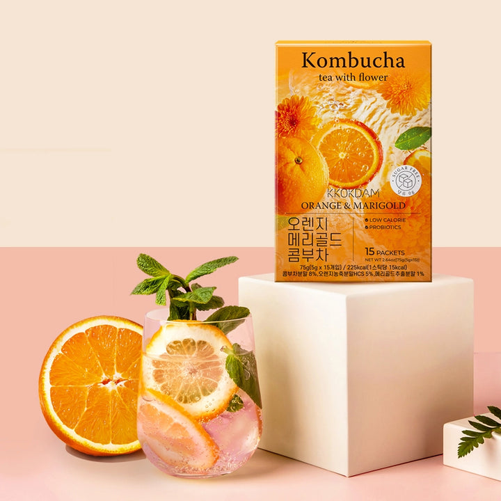 Orange and Marigold Flower Kombucha Tea