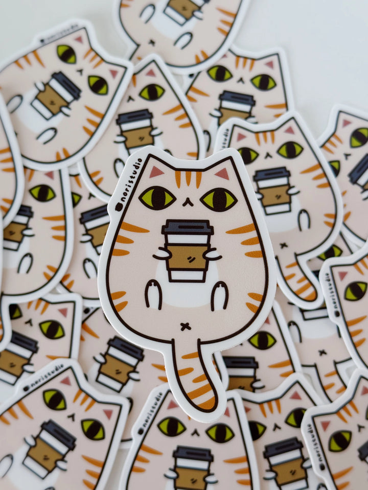 Cream Buff Tabby Cat with Coffee Vinyl Sticker