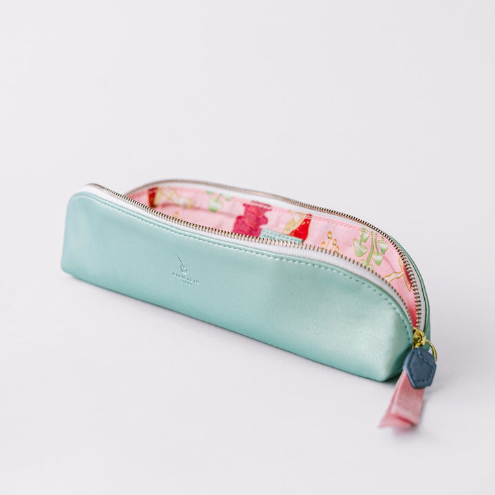 Luxe Slim Pencil Pouch | Metallic Seafoam Green