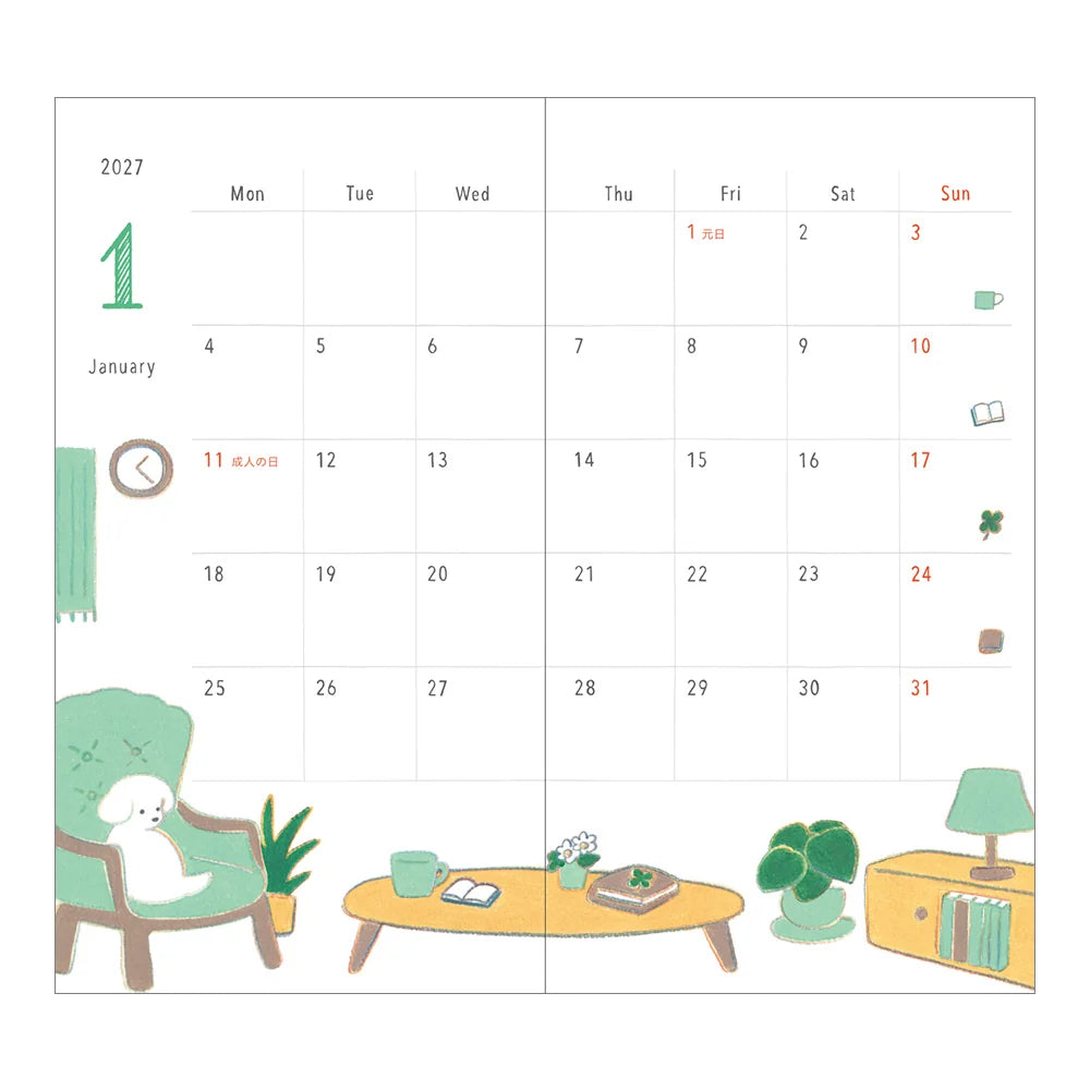 Midori 2026 Pocket Slim Monthly Diary | Dog
