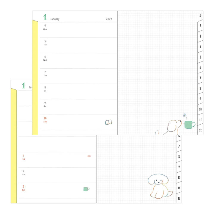 Midori 2026 Pocket B6 Weekly Diary | Dog