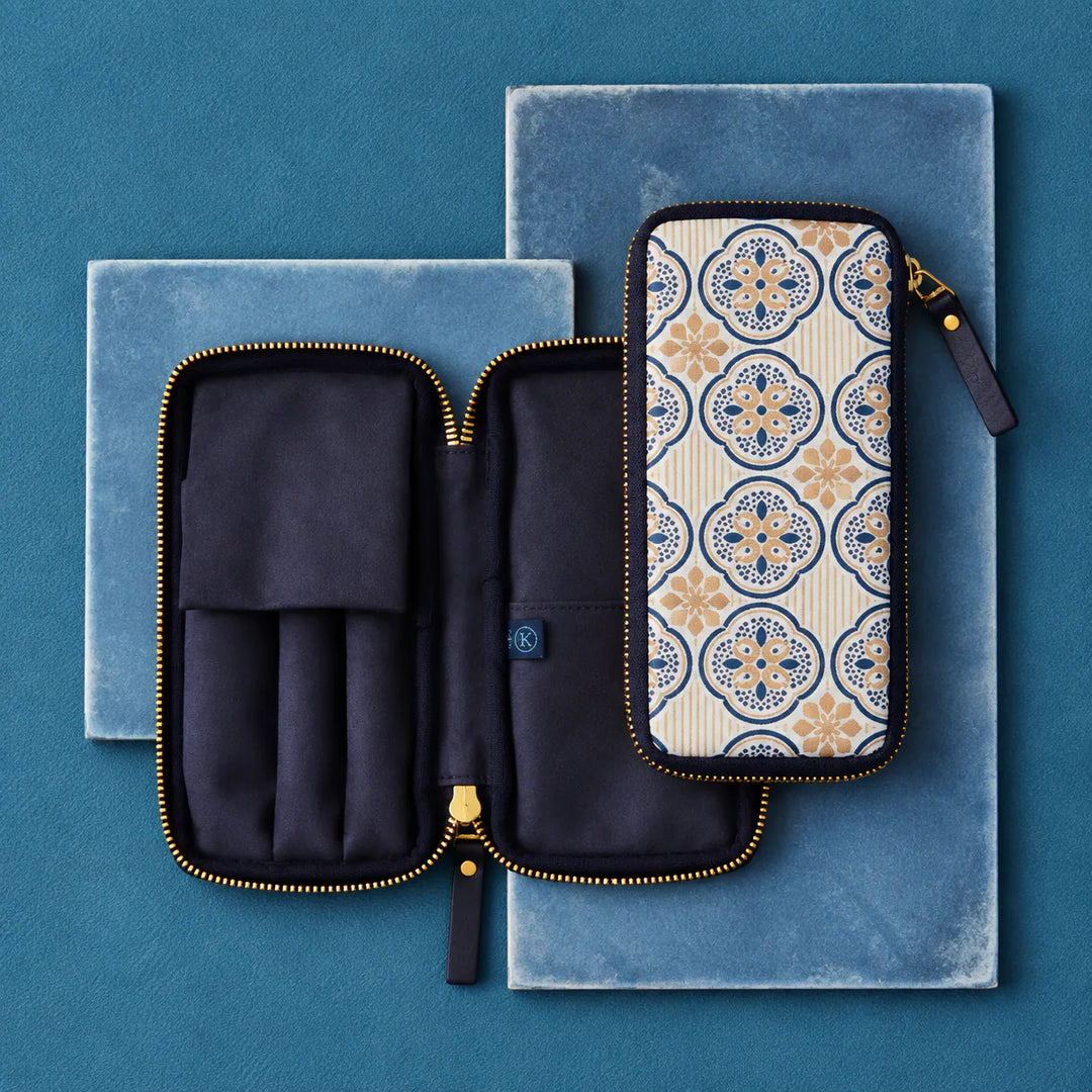 Kyoku Haku Window Weave 3 Pens Zipper Case | Camel