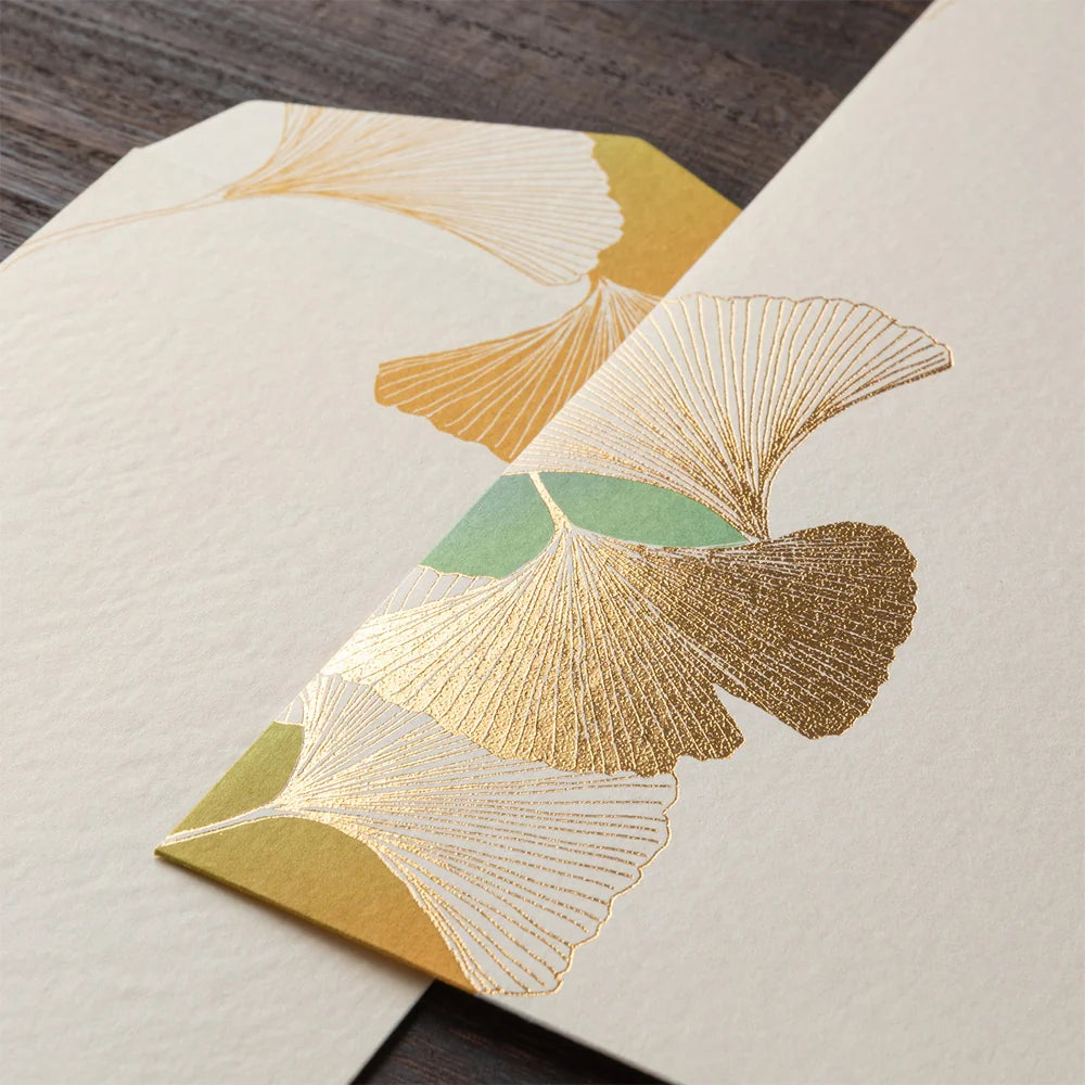 Midori Dancing Ginkgo Message Pad | Gold-Foiled Washi Paper