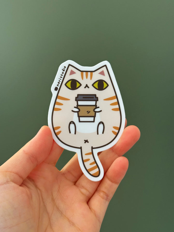 Cream Buff Tabby Cat with Coffee Vinyl Sticker