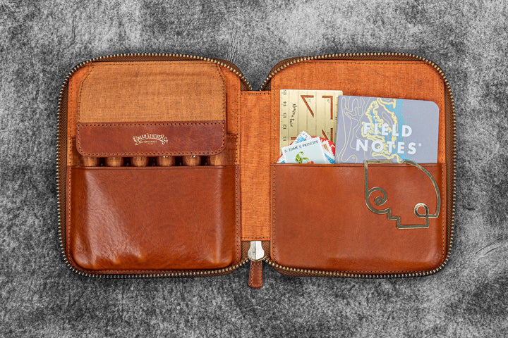 Legacy Leather Zip Pen Case for 6 Pens with A6 Pocket