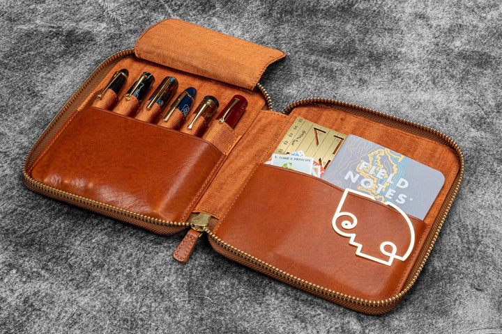 Legacy Leather Zip Pen Case for 6 Pens with A6 Pocket