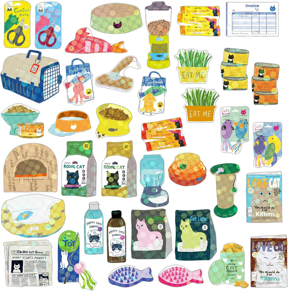 Cat Supplies Stickers in a Box