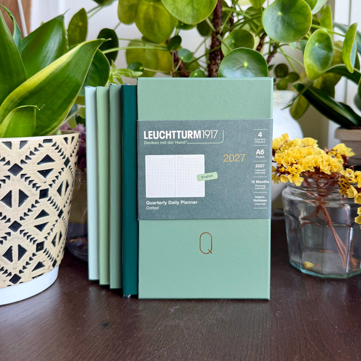 Shades of Green 2027 Pocket Daily Planner | Quarterly Set | Dot Grid