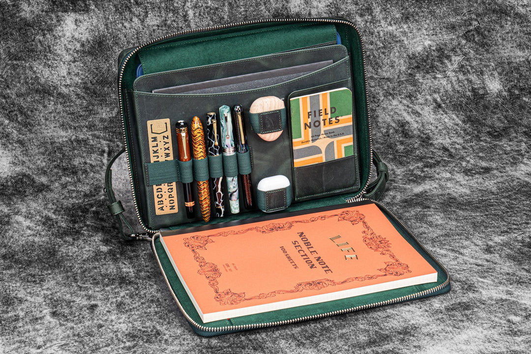 Leather Compendium Bag | A4 Zippered Folio Organizer