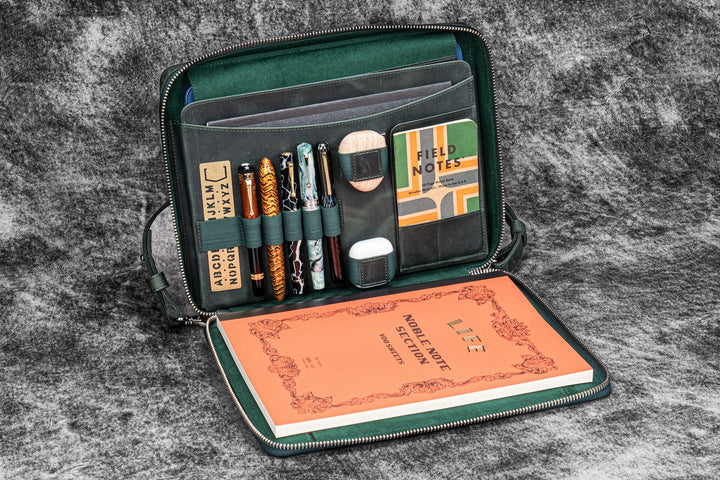 Leather Compendium Bag | A4 Zippered Folio Organizer