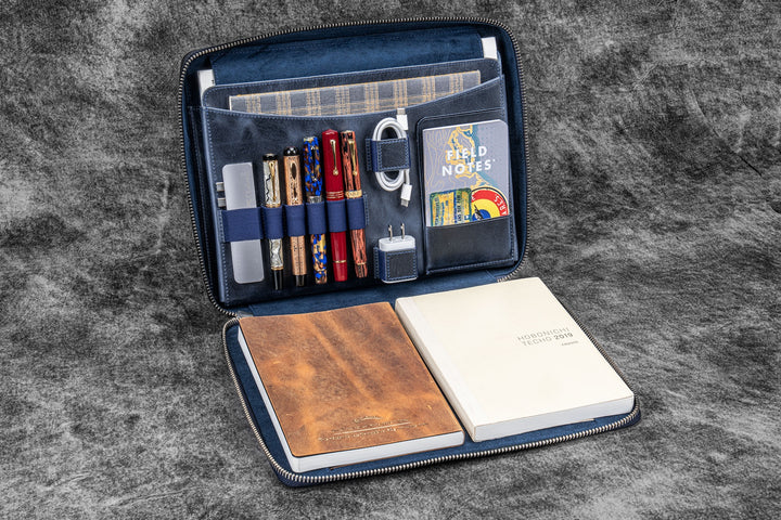 Leather Compendium Bag | A4 Zippered Folio Organizer