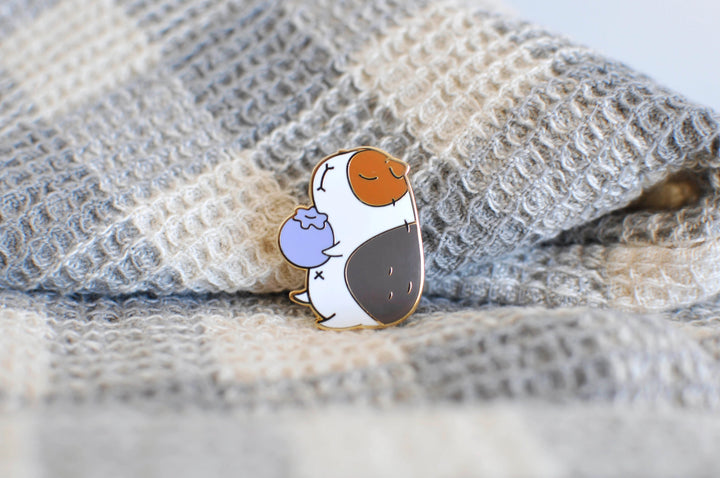 Guinea Pig and Blueberry Gold-Plated Enamel Pin