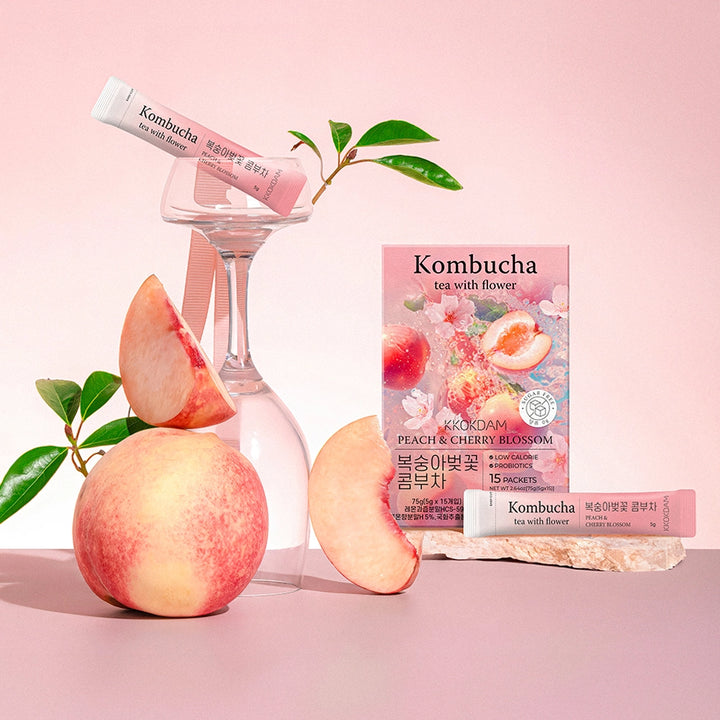 Peach and Cherry Blossom Flower Kombucha Tea