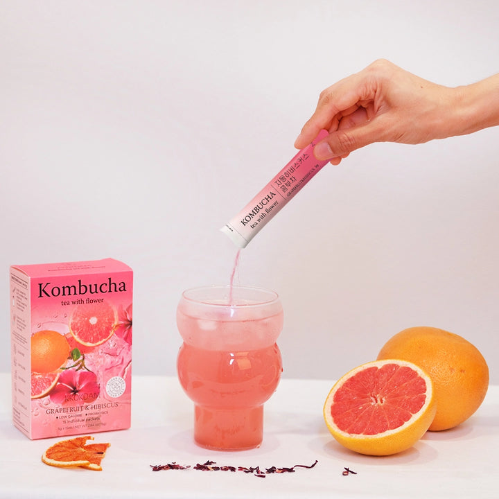 Grapefruit and Hibiscus Flower Kombucha Tea