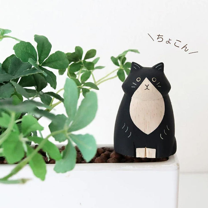 Long Haired Black Cat Wooden Animal