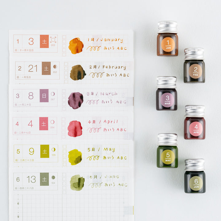 Kakimori x TSUKI no IRO: Mini Ink Bottle Set (Jan-Jun) | Hobonichi Exclusive Edition