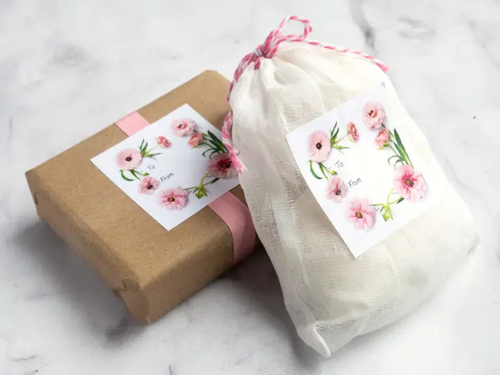 Pink Flowers | 12 Sticky Gift Tags *